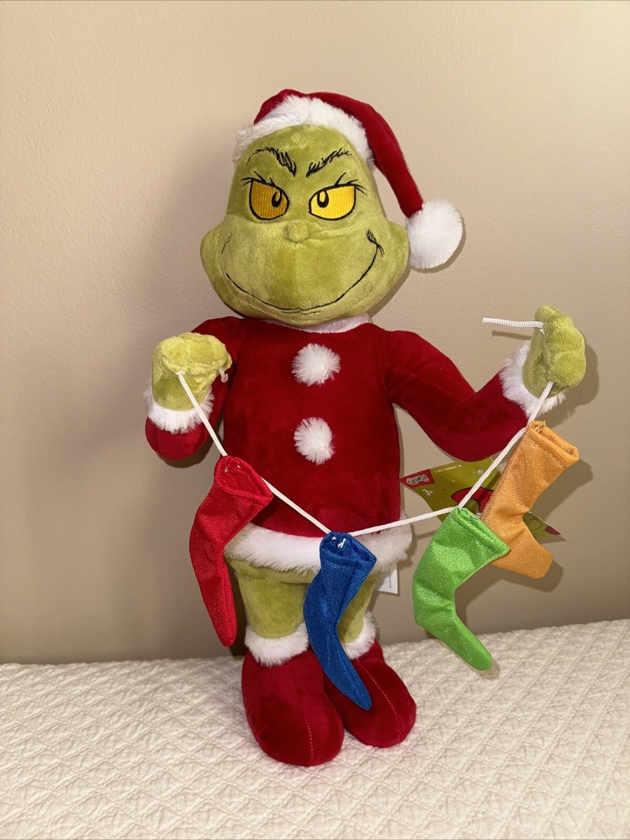 New The Grinch Door Greeter Holding Colored Stockings Plush Dr
