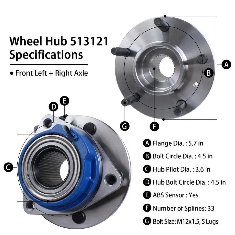 Par (2) Conjunto de cojinete de cubo de rueda delantera para Chevy Impala Buick LeSabre Pontiac Foto 2 de 4