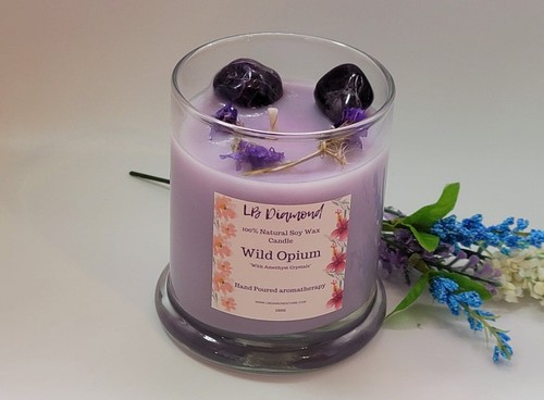 Wild Opium  Natural Soy Wax Candle Highly Scented with Amethyst Crystals - Bild 4 von 10