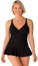 Swim Solutions Women's Skater V-Neck Tummy Control Swimdress Black Size 16