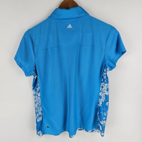 Adidas Top Womens Size Large Blue White Floral Climacool 1/4 Zip Short Sleeve - Picture 9 of 12