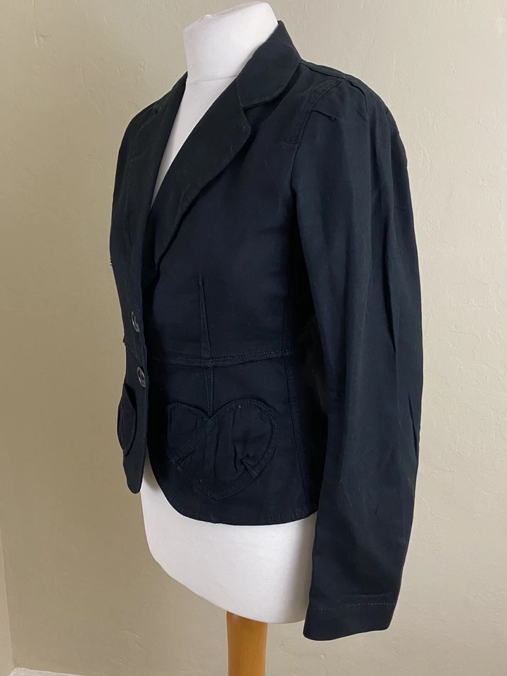 CHAQUETA BLAZER DE ALGODÓN ELÁSTICA NEGRA SONIA RYKIEL DE COLECCIÓN DÉCADA DE 1990 TALLA FR38 (Reino Unido10) Foto 4 de 4