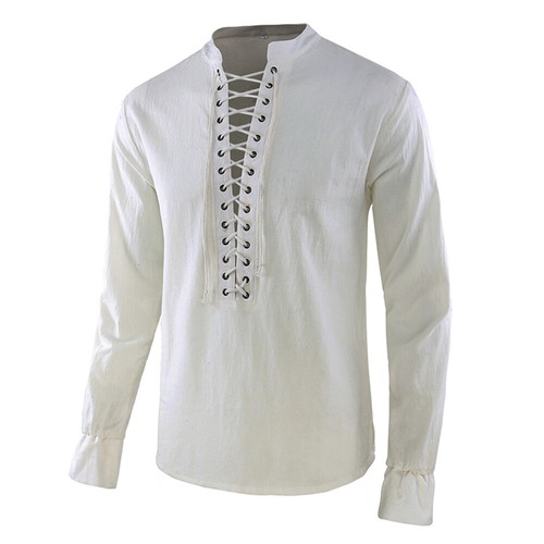 Herren Piraten Schnür T-Shirt Tops Langarm Top Shirt mittelalterlich viktorianisch schmal - Bild 14 von 14