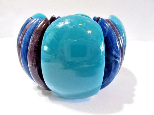 turquoise blue and purple marbled stretch bracelet chunky heavy