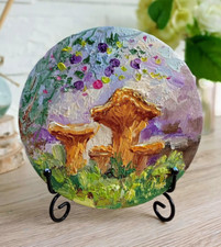 Waldpilze Pfifferlinge Ölmalerei 15 cm Original Ölgemälde auf Malkarton