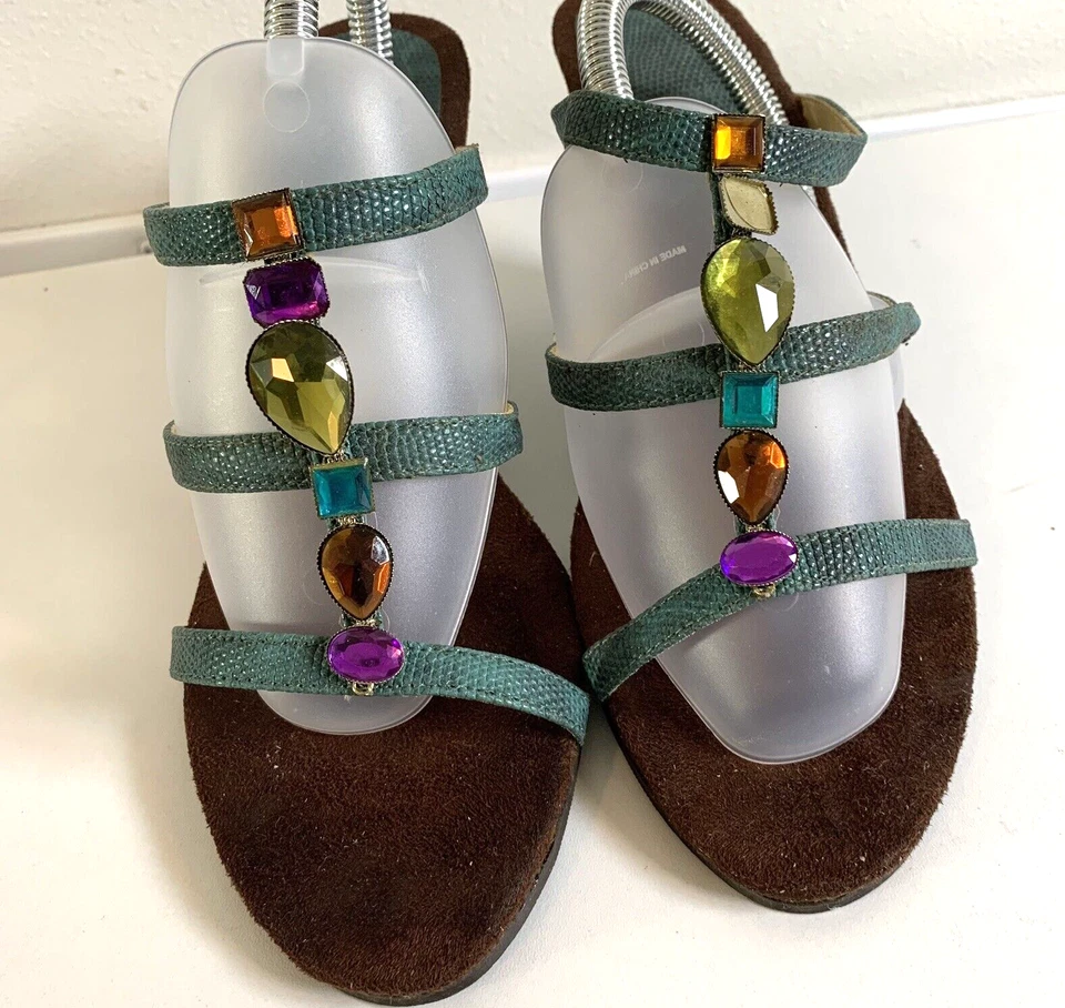 Sandalias Vintage Tirantes Multicolor Estrás Talla 9 Spring Step Boho Chic Foto 2 de 4