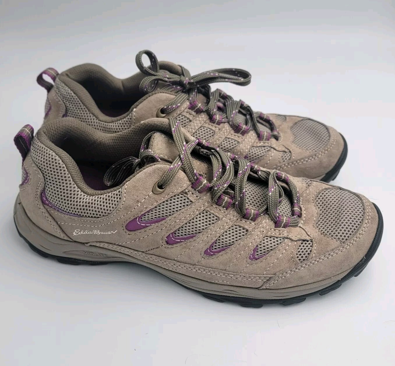 Eddie Bauer Hiking Trail Shoes Seneca Peak MidLite Sole Women 8.5 Taupe Purple