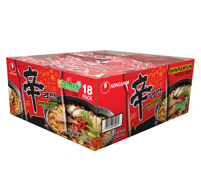 Nongshim Shin Ramyun Spicy Beef Ramen Noodle Soup 4.02 Oz., 18 ct.