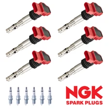6 Ignition Coil & NGK Iridium Spark Plugs for 2002-2005 Audi A4 3.0L V6 UF483