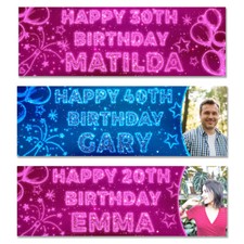Personalised birthday banner photo star blue pink balloon kids party decoration