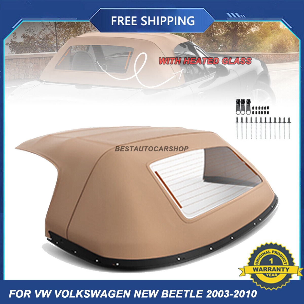 2003-2010 Volkswagen Beetle Convertible Soft Top | Tan | Heated