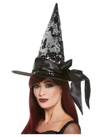Pailletten Hexenhut Schwarz Wendbar Damen Halloween KostüM ZubehöR