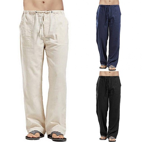 Mens Summer Beach Loose Cotton Linen Pants Yoga Drawstring Elasticated  Trousers | eBay