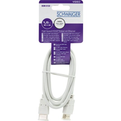 Schwaiger High Speed HDMI-Kabel, 1,5m, weiß, mit Ethernet, vergoldet, HDM0150