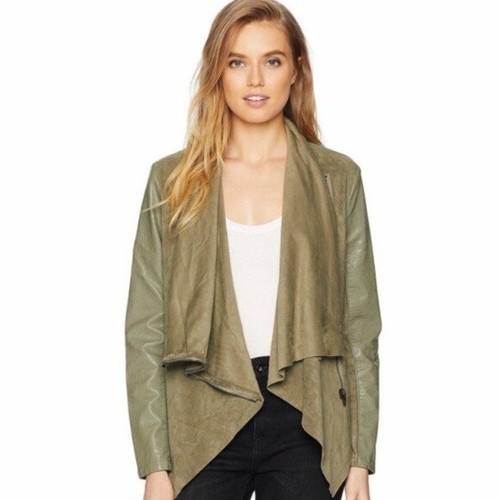 Blank NYC Green Drape Front Zip Moto 