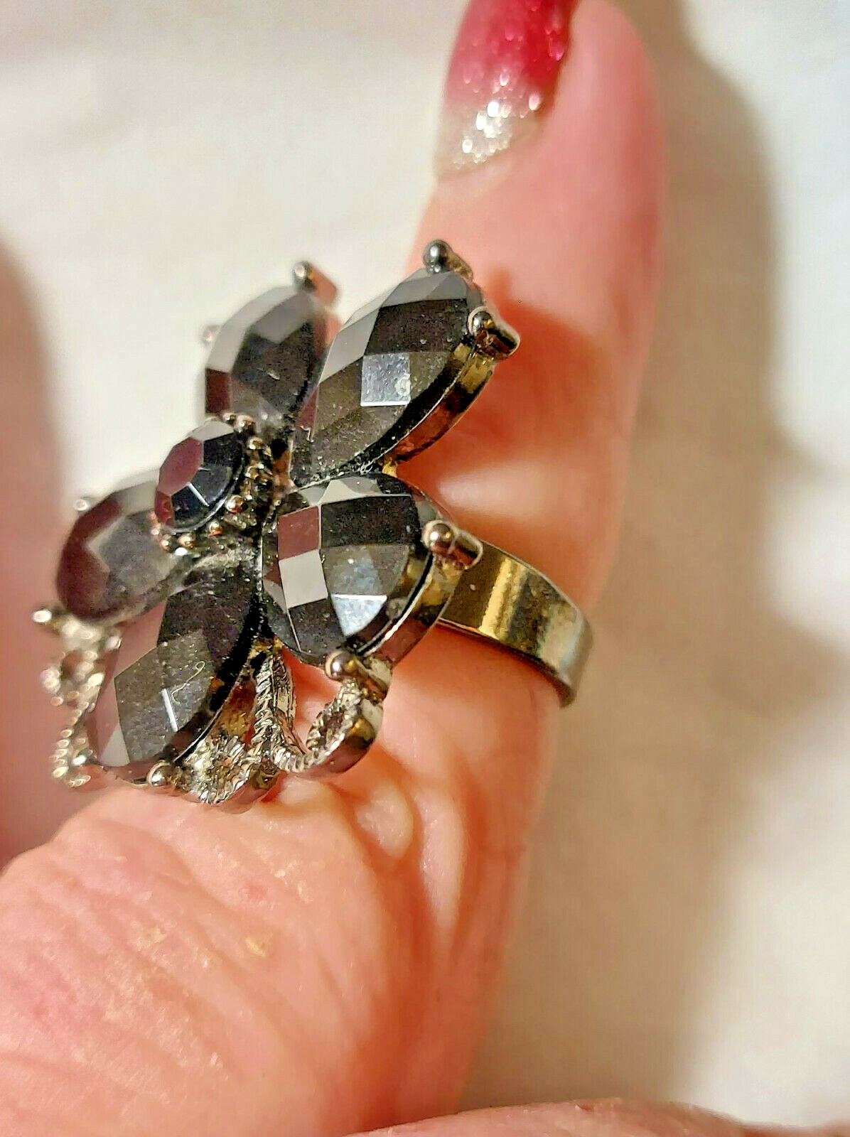 HUGE BEADED CRYSTAL FLOWER STATEMENT RING CHOOSE … - image 3