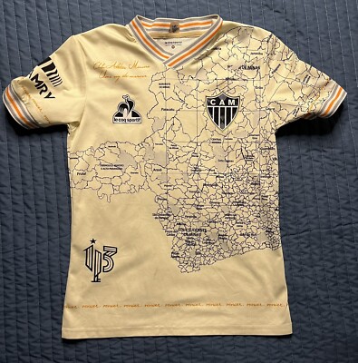 Le Coq Sportif Atletico Mineiro Map Print Brazil Jersey Men’s Size Medium  Beige