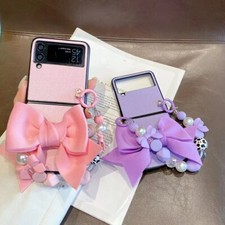 Girl Fashion Fabric Bow Bracelet Leather Back Case For Samsung Galaxy Z Flip4 /3