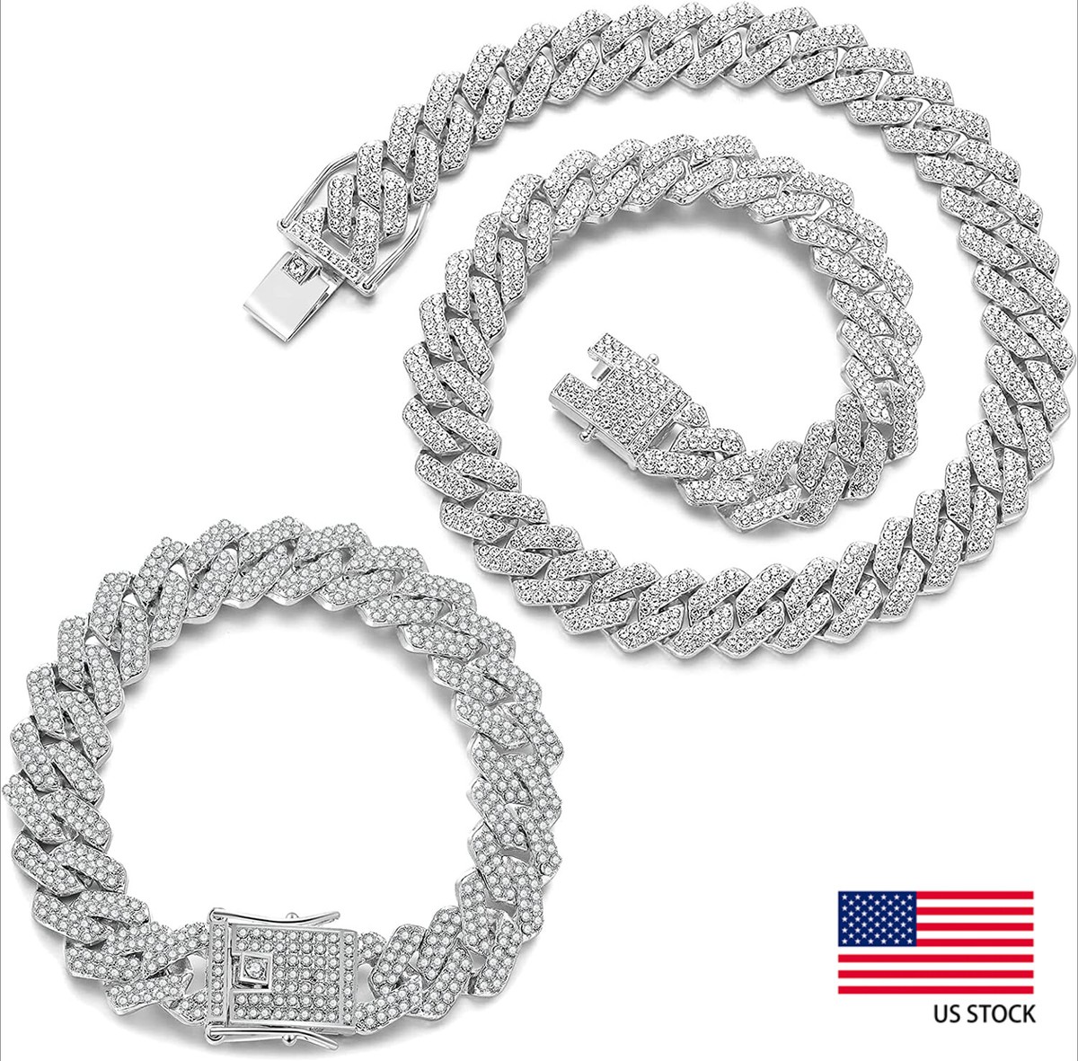 12MM White Gold Plated Iced CZ Out Miami Cuban Link Bracelet Chain 