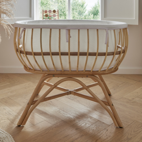 Aria Rattan Baby Crib, Mattress & Liner - 0-6months Bedside Co-Sleeping Cradle - Picture 9 of 11