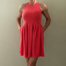 SO Pink Skater Dress Small Sleeveless Racerback Fit Flare Pockets Summer