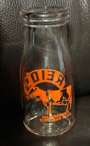 Vintage Reid’s Dairy 1/2 Half Pint Round Orange Glass Milk Bottle Alva, Oklahoma