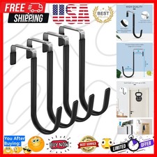 Over the Door Hooks, Single-Hanger 4 Pack, Fits Doors 1 3/8" Black Heavy Du...