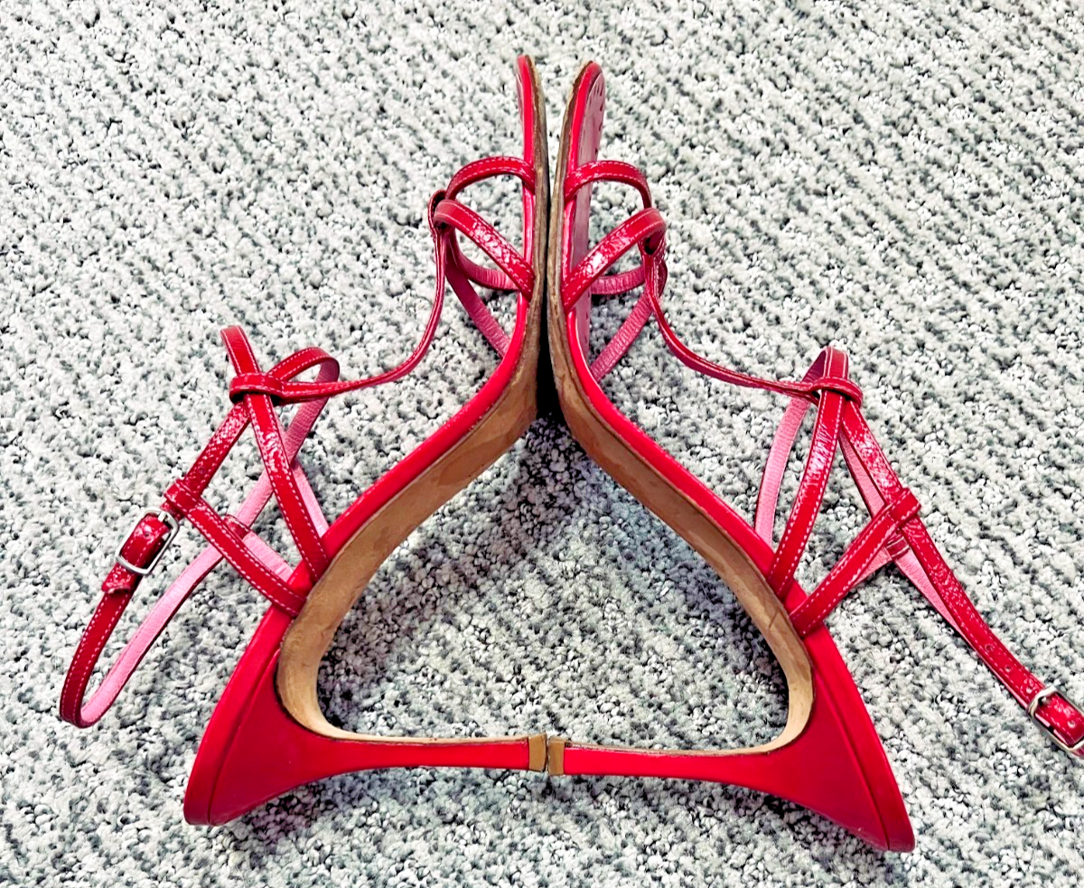 VTG Manolo Blahnik Pink Patent Leather Strappy Sandals Heels Ankle