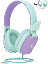 Riwbox CS6 Angel Wings Kids Wired Headphones (Purple & Green) w/ Mic