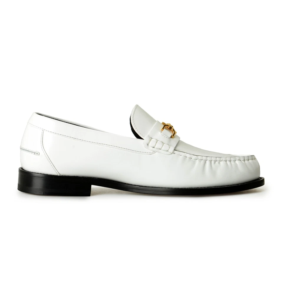 Zapatos Mocasines Versace Para Hombre Oro Blanco Medusa 100% Cuero Sin Cordones US 8 IT 41 Foto 4 de 4