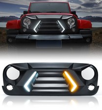 Shark Style Black Front Grille W Turn Signal Light For 07-18 Jeep Wrangler Jk