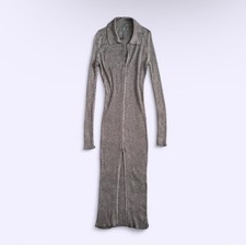 Anthropologie Brown Metallic Ribbed Midi Dress Zip Front Slit