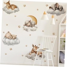 Sleeping Animals Wall Decals,Dreamy Clouds  Star Theme Art Wall Sticker