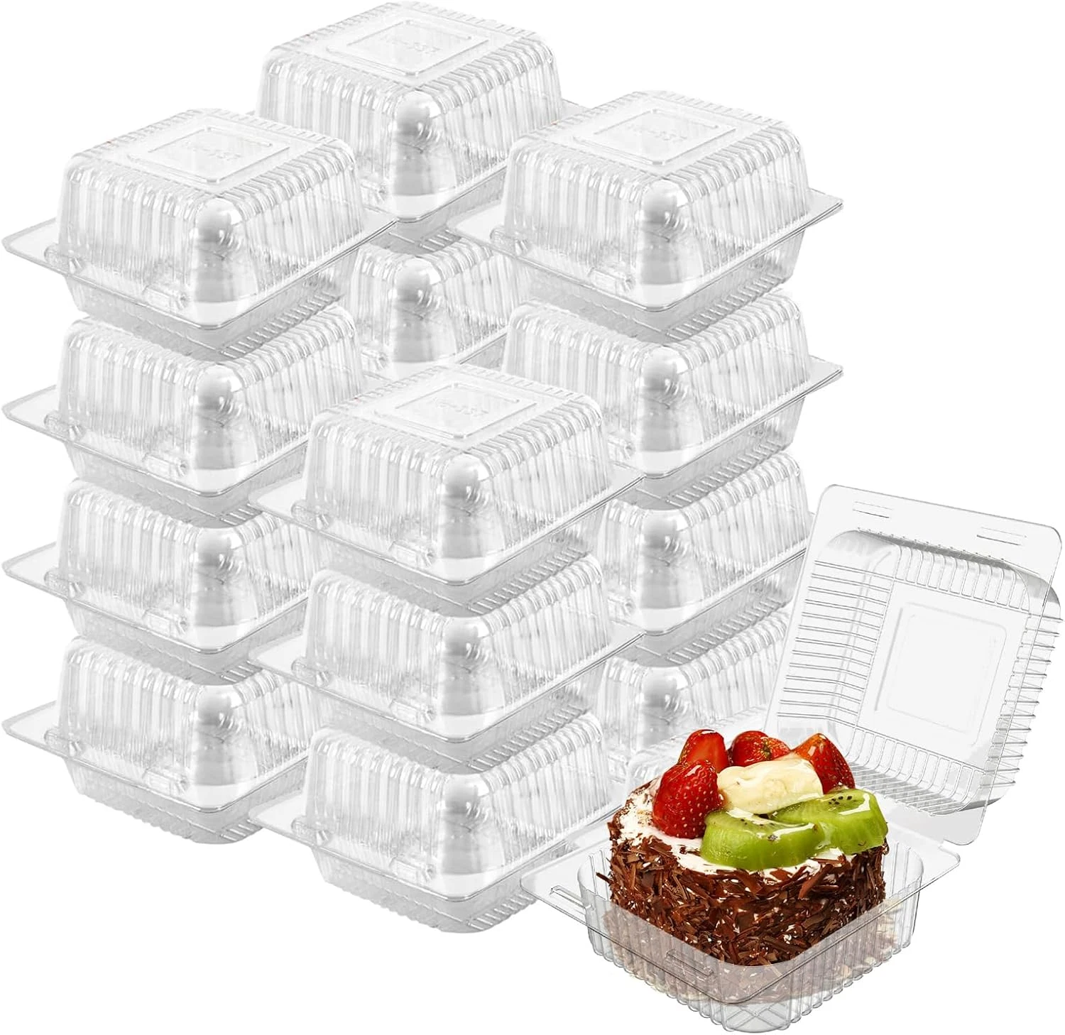 Cake Slice Containers,200Pc Square Plastic Hinged Food Container Individual Cla