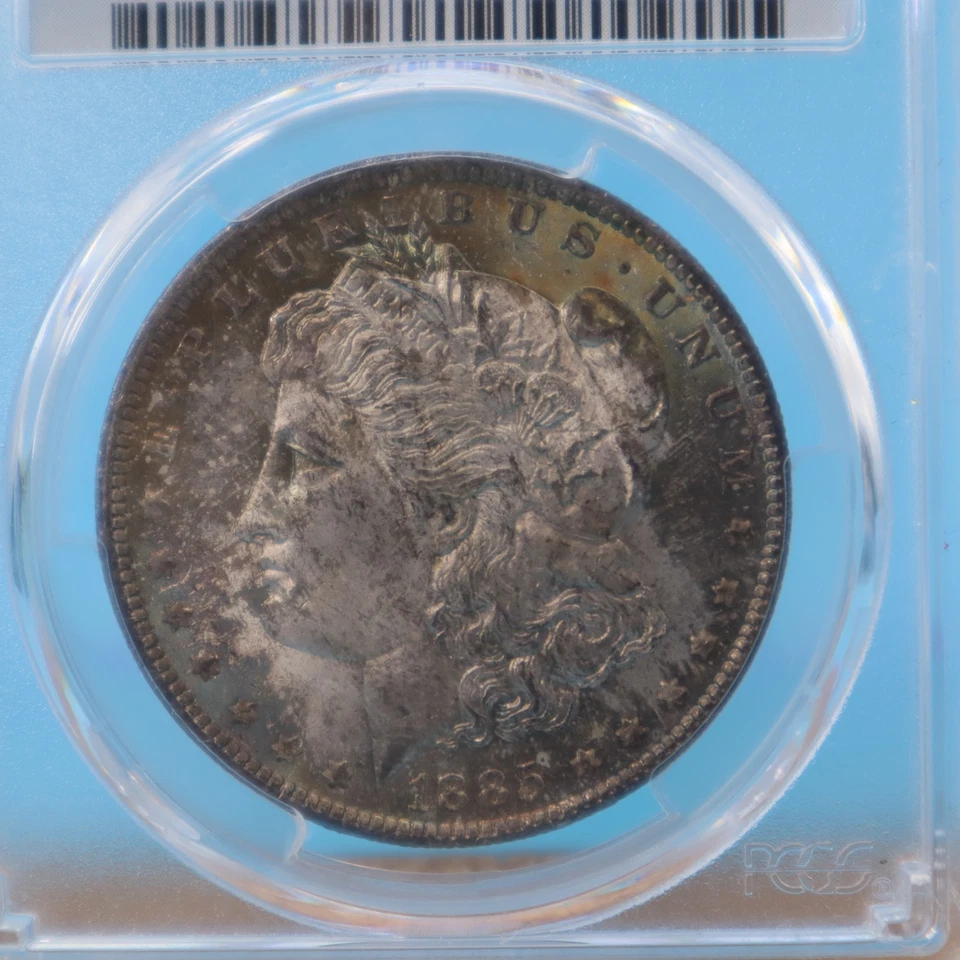 1885 O Morgan Silver Dollar $1 PCGS MS 65 *LUSTROUS GEM UNC* (RAINBOW TONING!!!) - Image 3 of 4