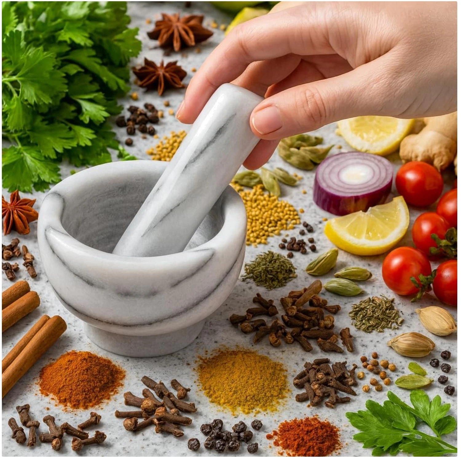 Solid Carrara Marble Mortar and Pestle Set