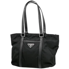 Prada Plate Tote Bag Shoulder Bag Nylon Black #BS2497
