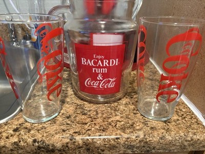 Vintage Bacardi Rum and Coca-Cola 2 Quart Glass Pitcher Coke Collectible