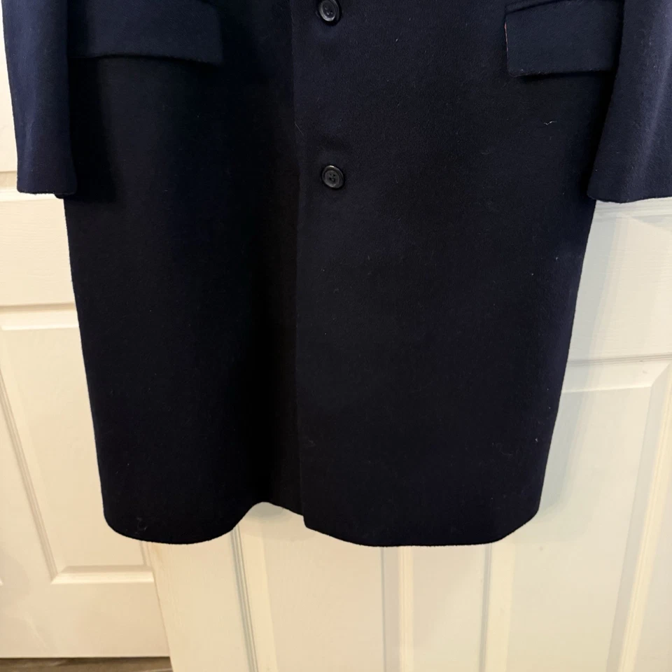 VTG Austin Manor 100% Virgin Wool Navy Long Coat Men’s Business Professional 44S - Image 2 of 4