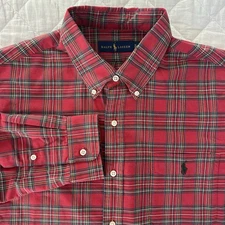 Ralph Lauren Mens Shirt Size XL Red Plaid Cotton Preppy Christmas Holiday