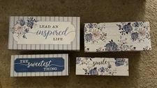 Set Lot Of 4 Nesting Decor Boxes Blue & White Floral Inspired Theme