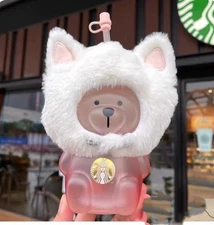 China Starbucks Pink Sakura Cat Cap Bear 19oz Glass Straw Cup Tumbler/pink hot