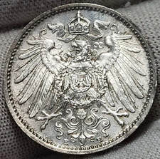 1914 E Germany Mark • 90% Silver • KM 14 ~ Choice AU ~ World War I • GB-14E-6