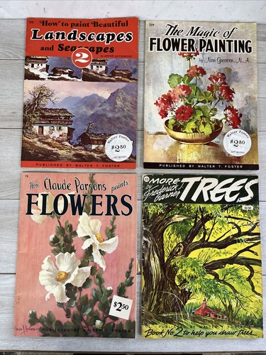 Lot Of 4 Vintage How To Paint, Landscapes, Flowers, Trees, By Walter T Foster