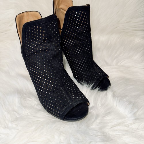 Charlotte Russe Womens Sz 8 Peep Toe Faux Black Suede Ankle Booties Heels - Picture 5 of 6