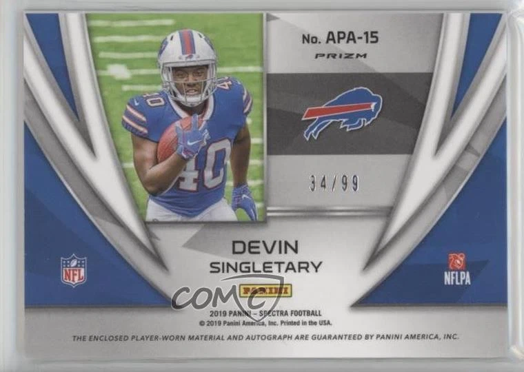 2019 Spectra Neon Blue Prizm /99 Devin Singletary RPA Rookie Patch Auto RC - Image 2 of 2