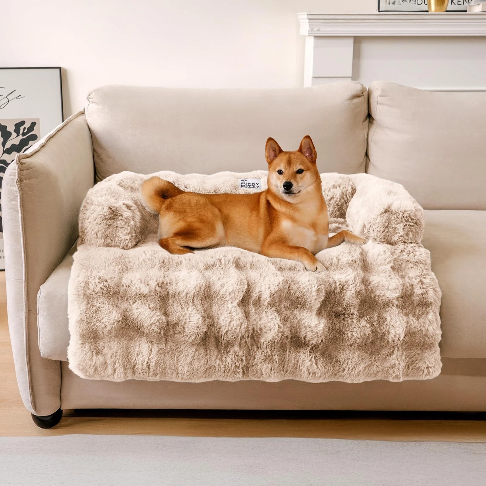 Pet Fluffy Fuzzy Couch Cover, Calming Washable Dog Bed Sofa Protector Pets Ma...