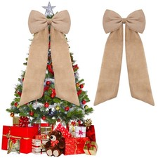 20x47 Inch Extra Large Burlap Bow Christmas Tree Topper Giant Rustic Small