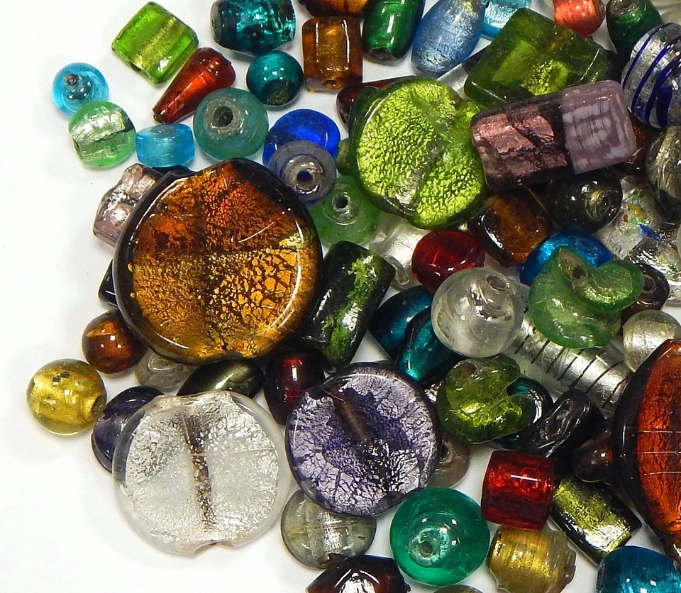 Glasperlen Lampwork Groß Perlen 500g Perlenset Silberfolien Perlenmischung Mix8 - Bild 4 von 4