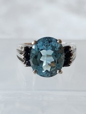 VINTAGE 925 Sterling Silver RING Black Sapphire  Blue Topaz. SIZE 7.25